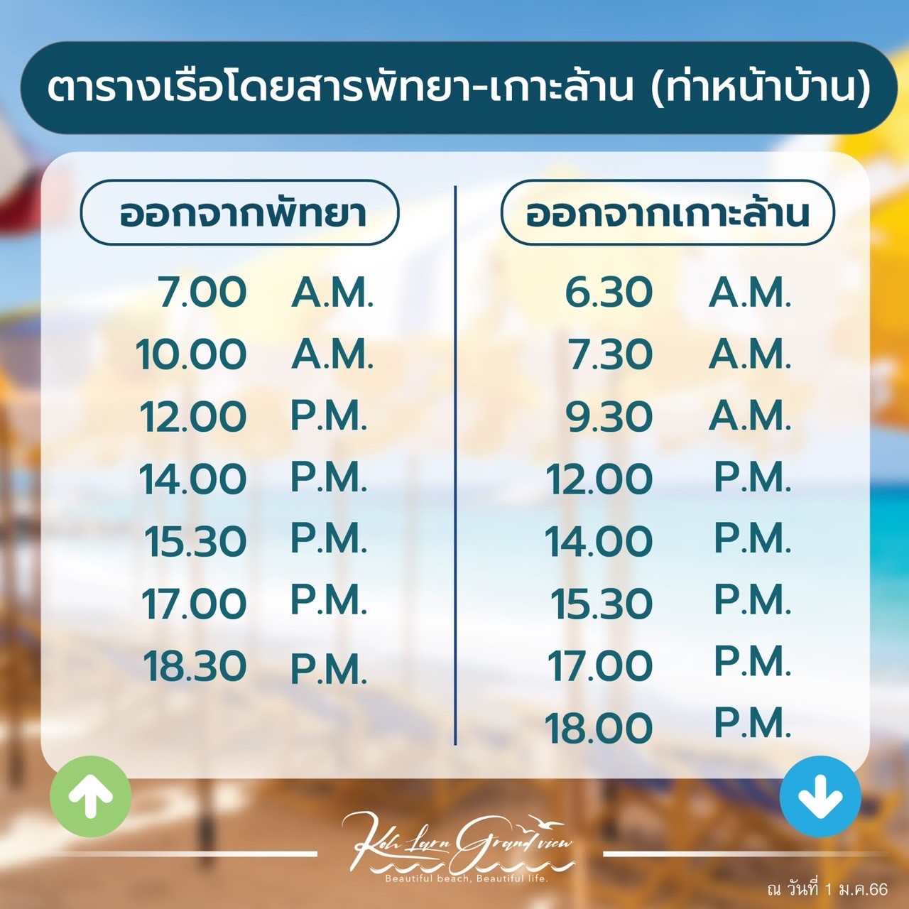 ตารางเรือเกาะล้าน: รอบไป-กลับจากพัทยา