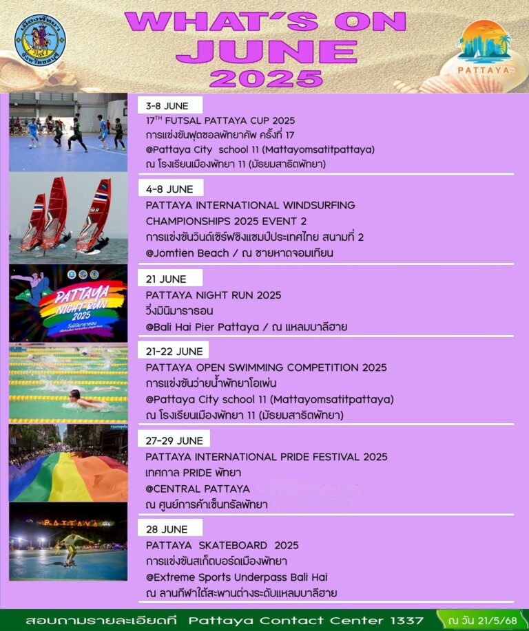 กิจกรรมเมืองพัทยา เดือนมิถุนายน 2568