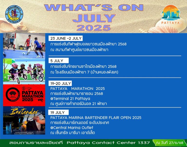 กิจกรรมเมืองพัทยา เดือนกรกฎาคม 2568