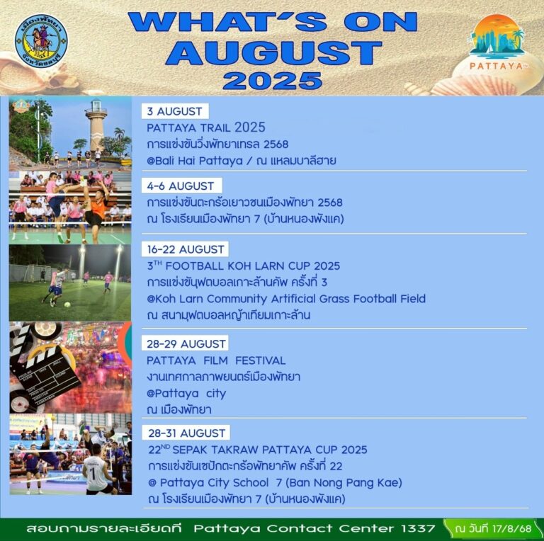 กิจกรรมเมืองพัทยา เดือนสิงหาคม 2568